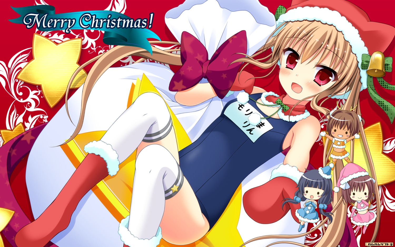 aliasing chibi christmas hamham_soft houjou_miku kirishima_nono low_rise!!! moriyama_rin sawai_kogiri school_swimsuit shitou swimsuits wallpaper