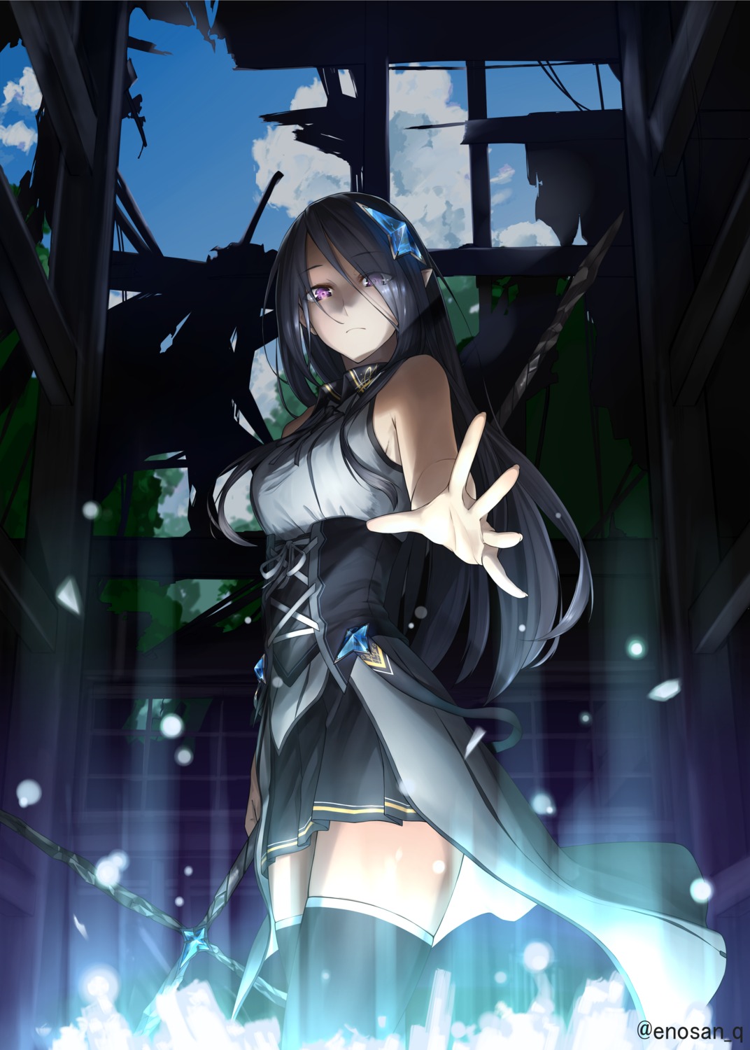 enosan pointy_ears thighhighs weapon