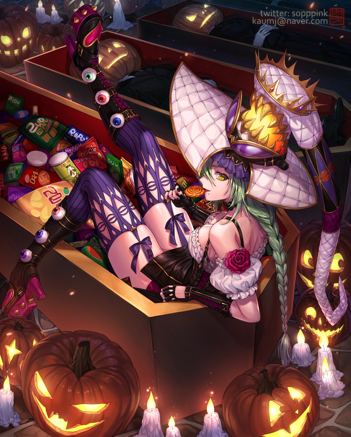 halloween heels no_bra stockings sumi_park thighhighs witch