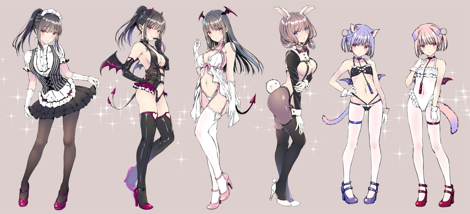 animal_ears areola bra bunny_ears bunny_girl erect_nipples garter heels horns inumimi kobayashi_chisato lingerie maid nekomimi no_bra pantsu pantyhose pointy_ears see_through soushokukei_na_succubus_da_kedo_ecchi_na_order_shite_ii_desu_ka? stockings tail thighhighs wings