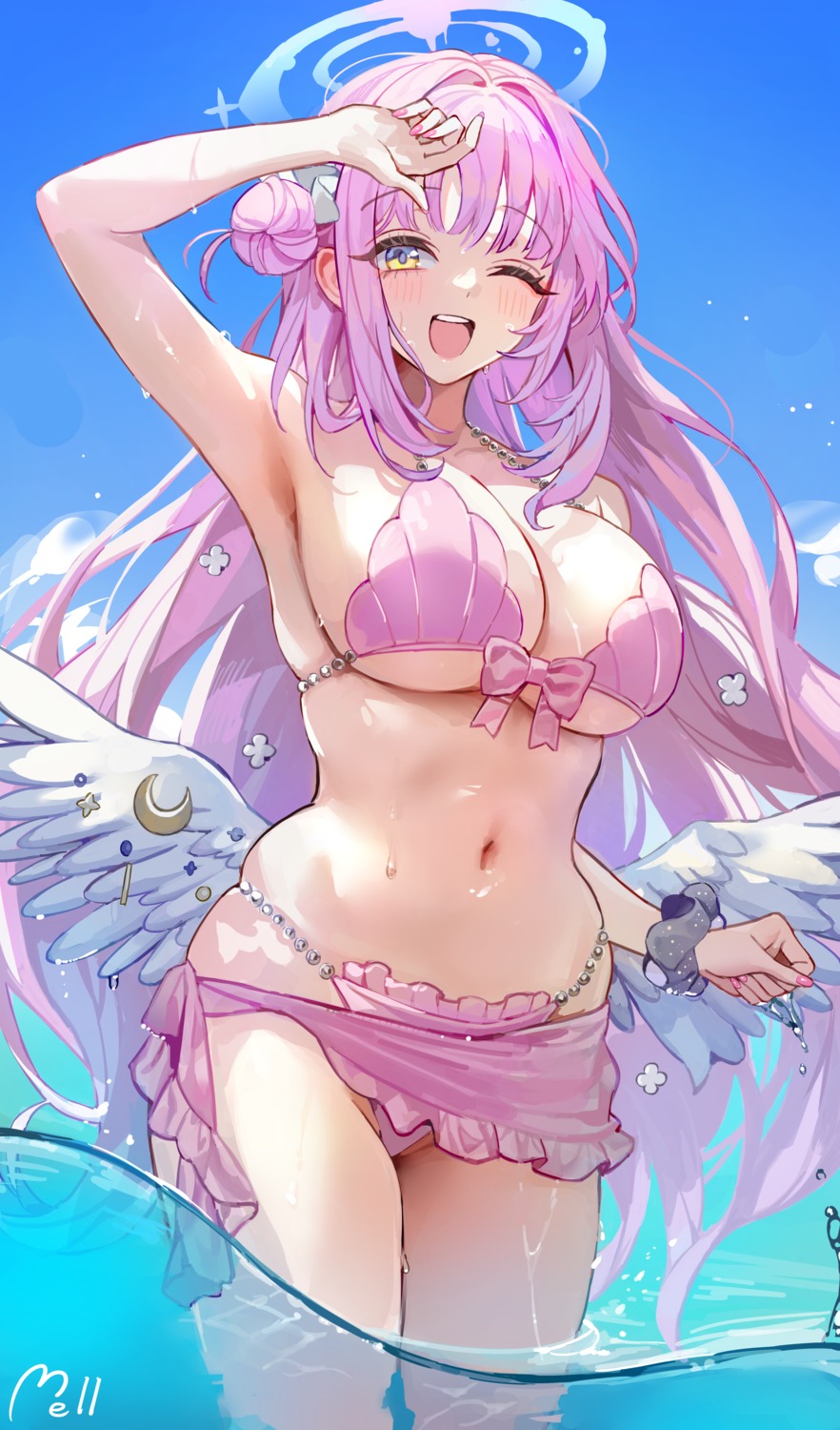 angel bikini blue_archive mell_(dmwe3537) misono_mika swimsuits thong wet wings