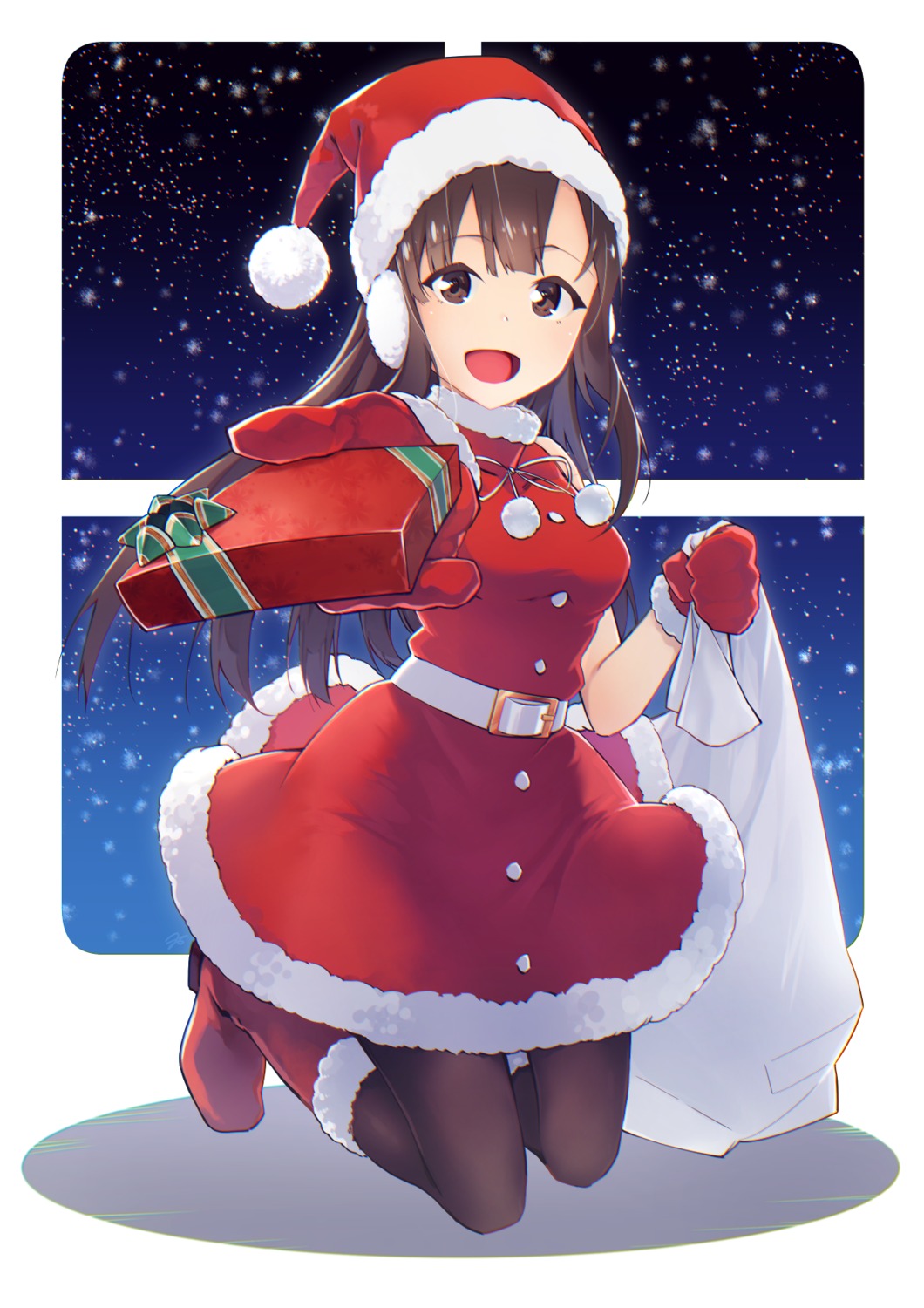 christmas dress heels mizumoto_yukari pantyhose the_idolm@ster the_idolm@ster_cinderella_girls yomio