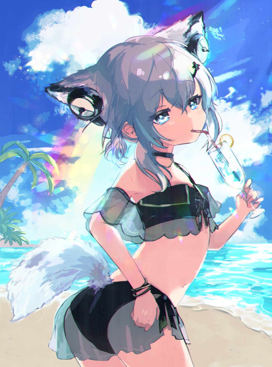 animal_ears arknights ass bikini headphones loli see_through sussurro_(arknights) swimsuits tagme tail