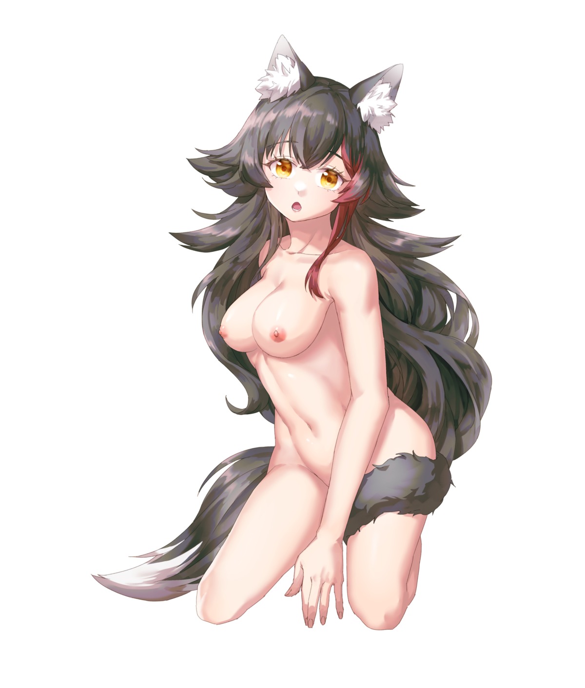 aesice animal_ears hololive hololive_gamers naked nipples ookami_mio tail