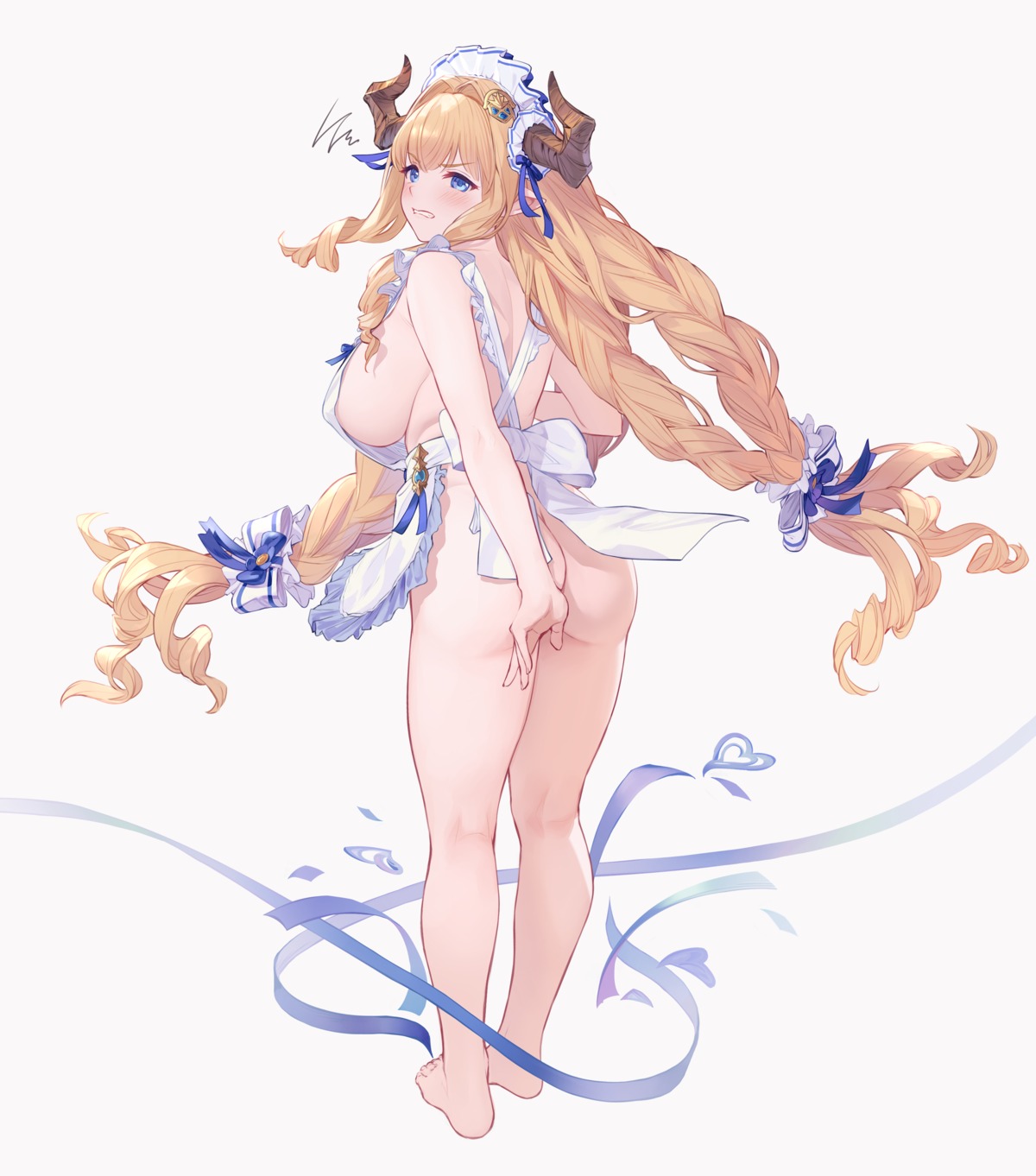 ass granblue_fantasy horns naked_apron razia u_suke