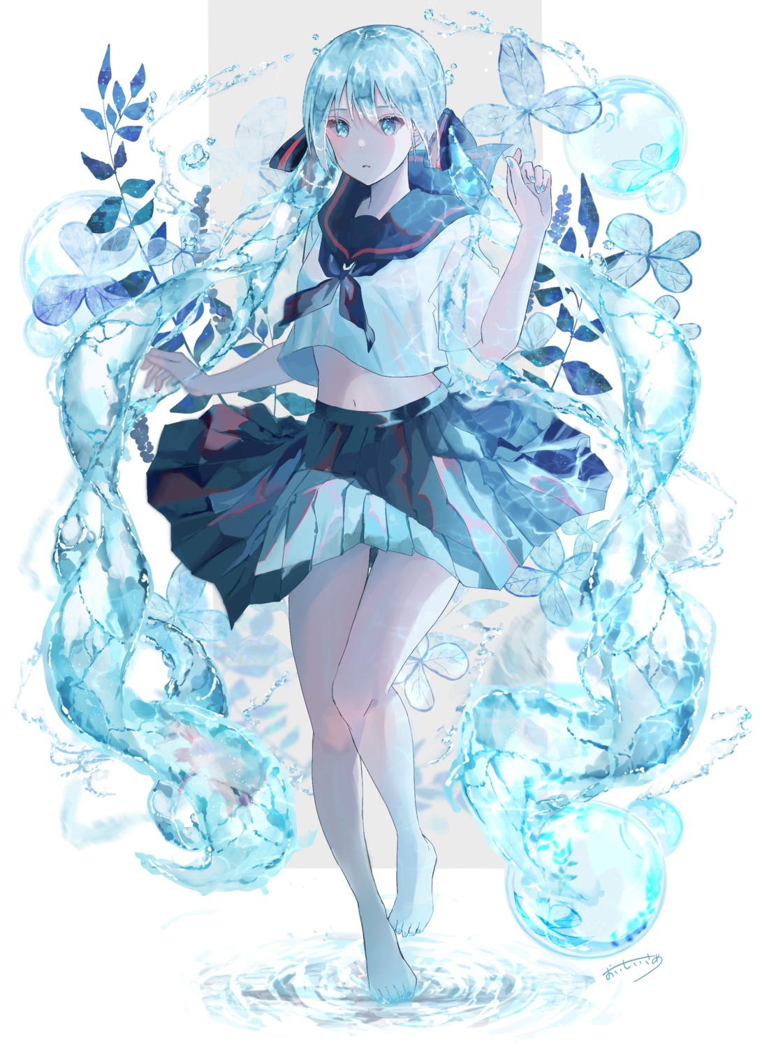 bottle_miku hatsune_miku seifuku skirt_lift sutera_sea vocaloid