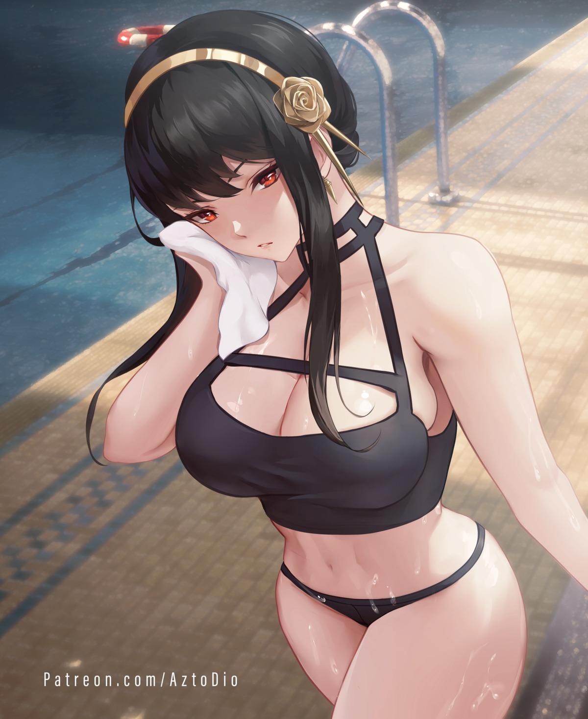 azto_dio bikini spy_x_family swimsuits towel wet yor_briar