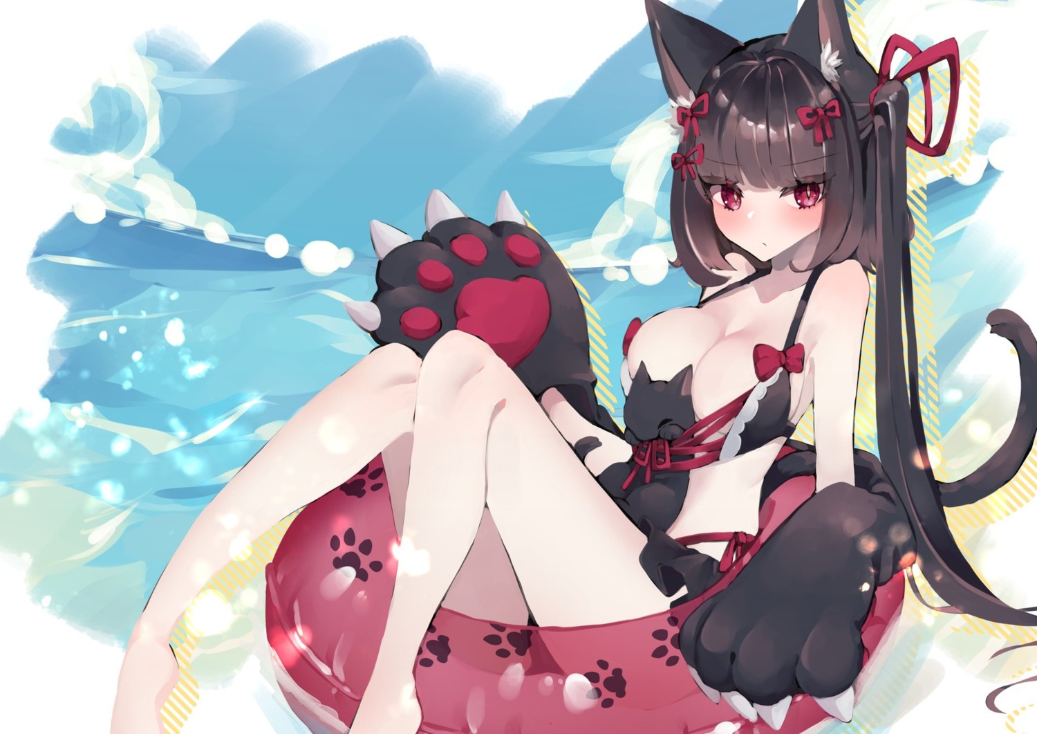 animal_ears bikini neko nekomimi nekura_poi swimsuits tail undressing wardrobe_malfunction