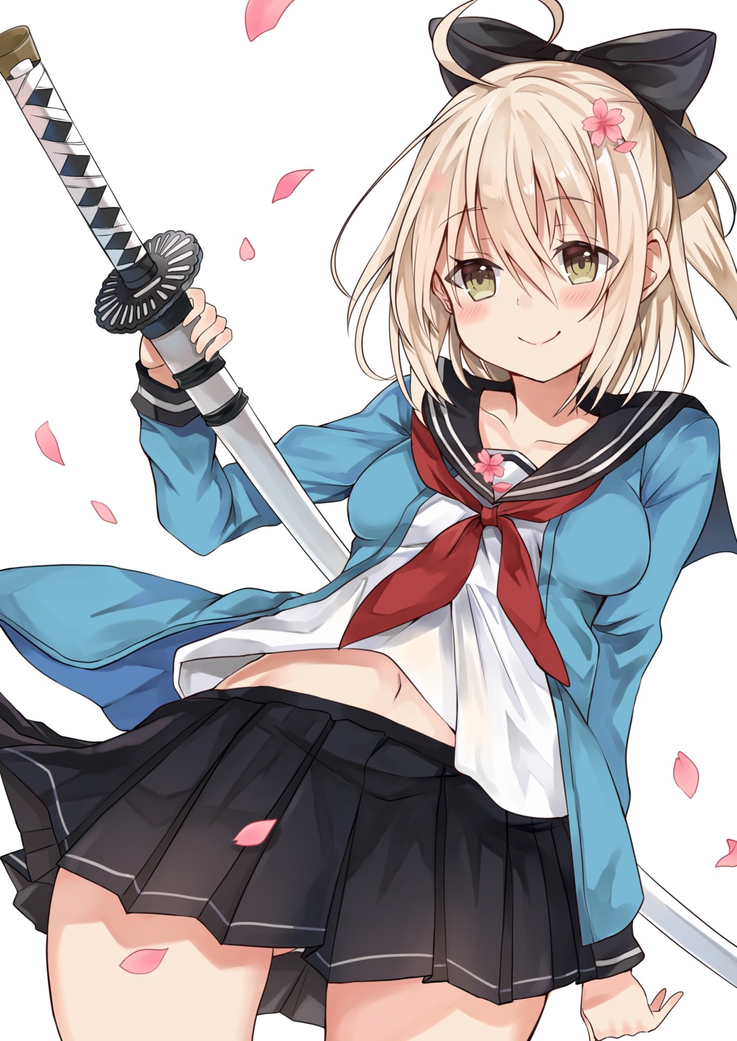 fate/grand_order okita_souji_(fate) pantsu retsuto seifuku sweater sword