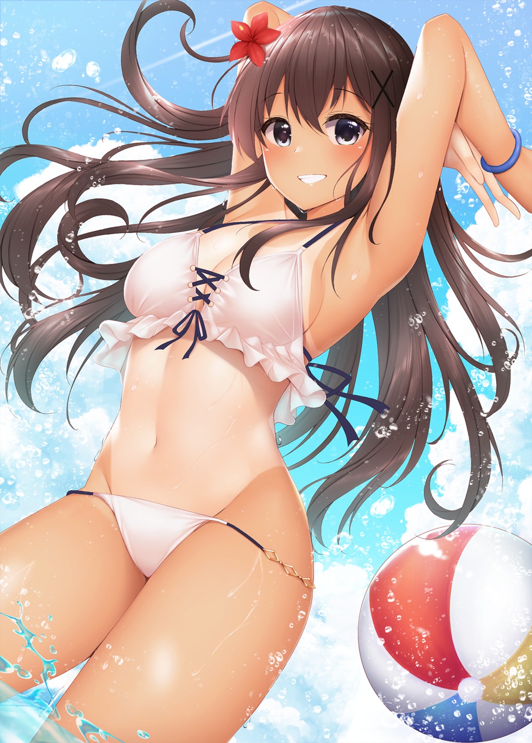 bikini minato_ojitan panty_pull swimsuits tan_lines wet