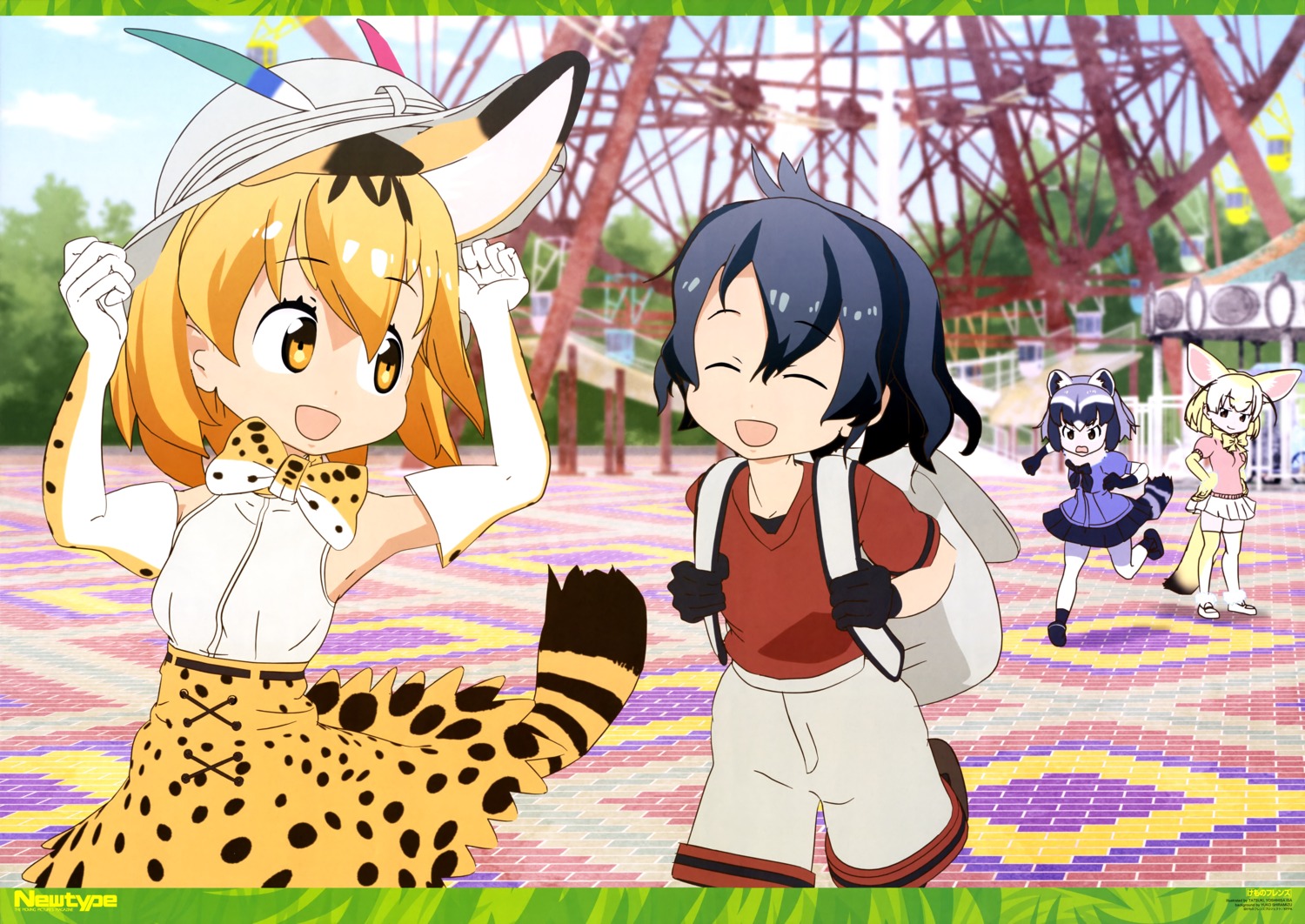 animal_ears common_raccoon fennec_(kemono_friends) isa_yoshihisa kaban_(kemono_friends) kemono_friends pantyhose serval tail tatsuki_(artist) thighhighs