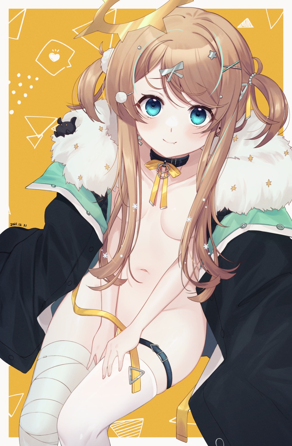 bandages garter naked_cape nekomitei thighhighs