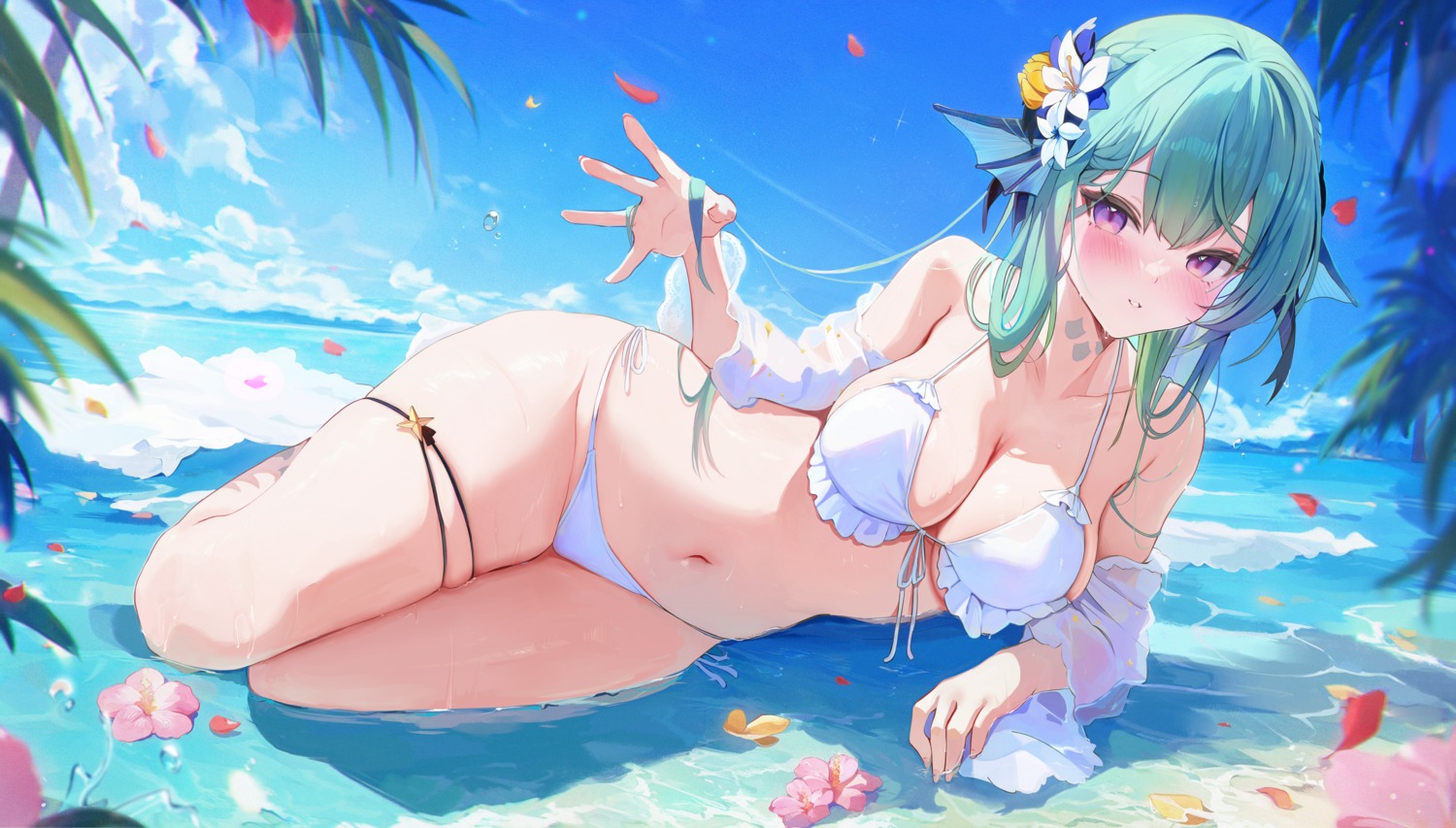 bikini garter koahri nijisanji nijisanji_en ryuuguu_finana see_through swimsuits wet