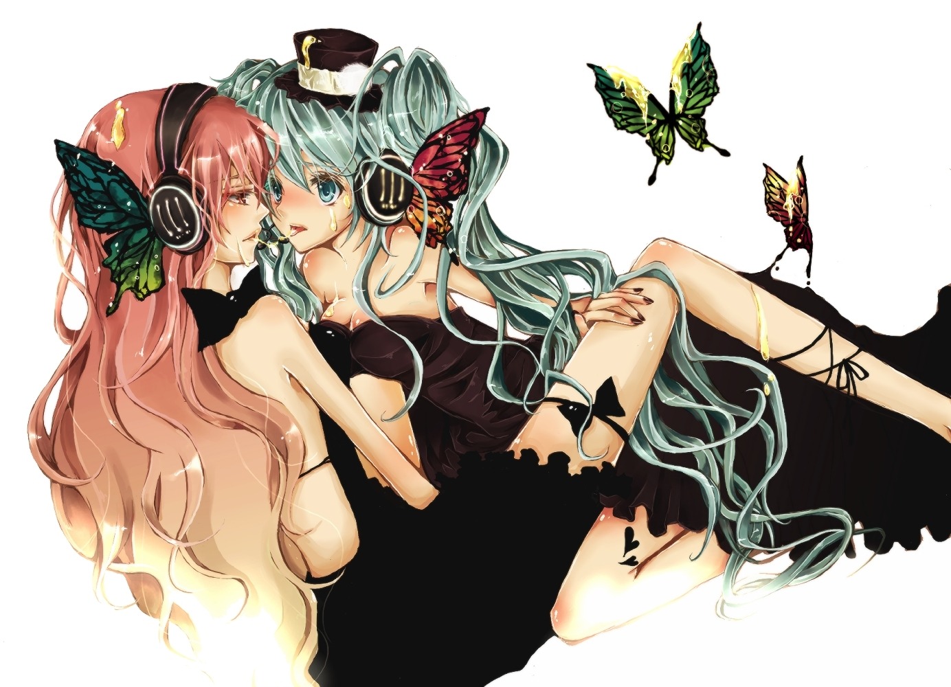 akikawa_eiri hatsune_miku lolita_fashion magnet_(vocaloid) megurine_luka vocaloid yuri