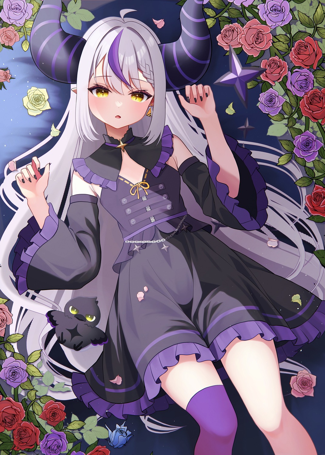 create8 crow_(la+_darknesss) hololive horns la+_darknesss pointy_ears tail thighhighs