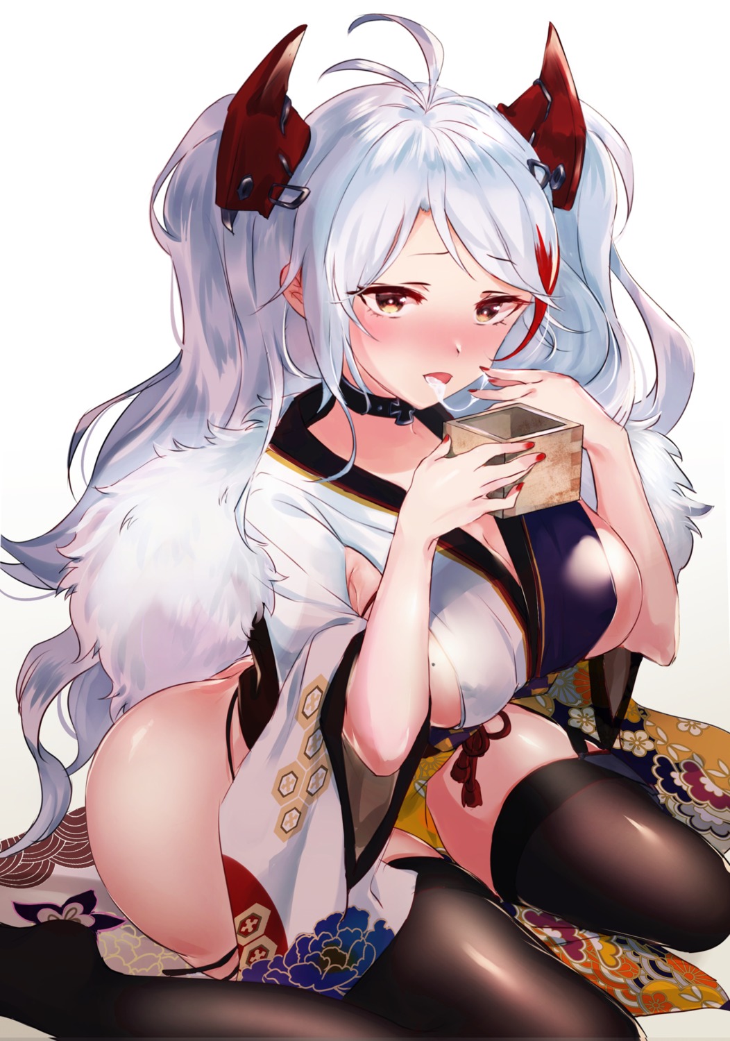 124 ass azur_lane cleavage japanese_clothes nopan prinz_eugen_(azur_lane) thighhighs