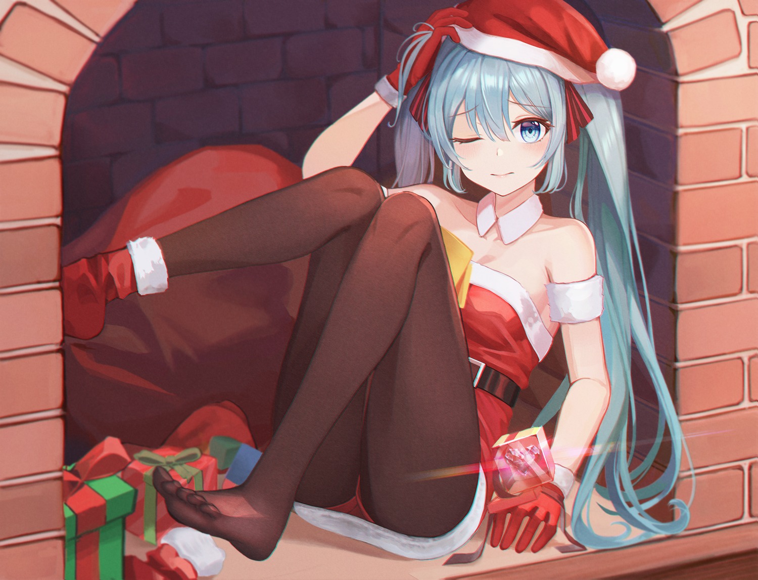 cleavage dress feet hatsune_miku hb_(qwqw1697) pantyhose skirt_lift vocaloid