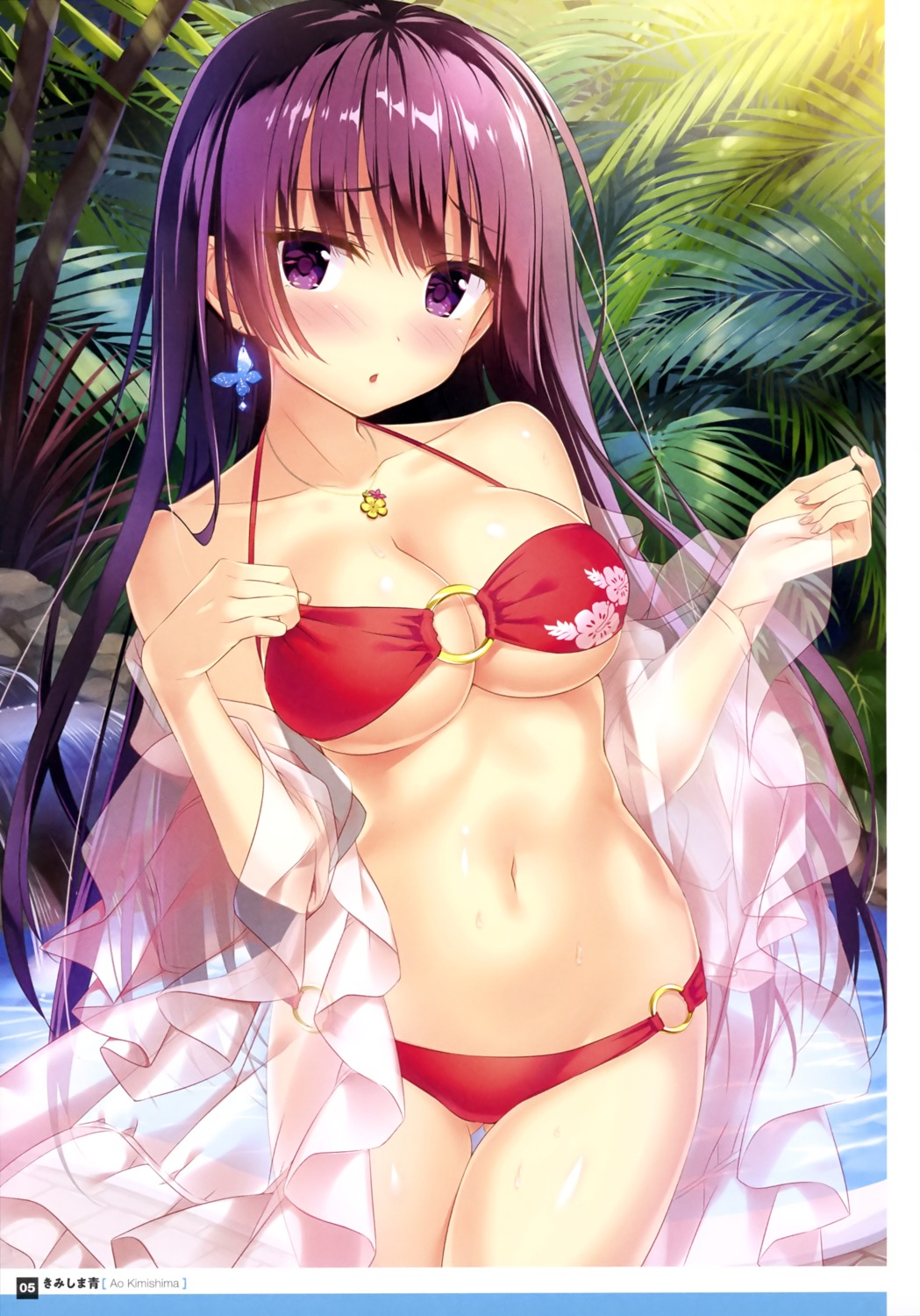 bikini kimishima_ao open_shirt see_through swimsuits wet