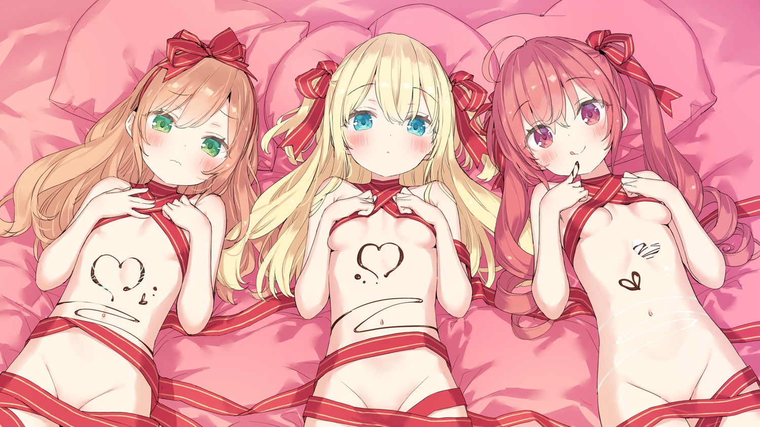 cream hazuki_watora kani_biimu loli minazuki_sarami naked_ribbon shimotsuki_potofu valentine wallpaper