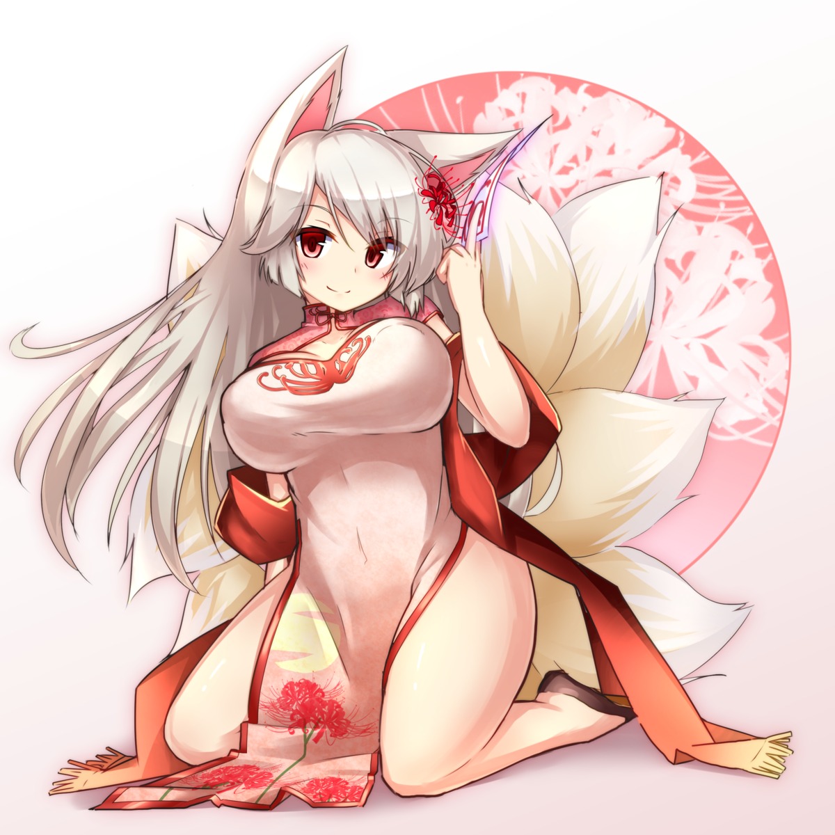 animal_ears chinadress flower_knight_girl higanbana_(flower_knight_girl) kitsune tail tylwing