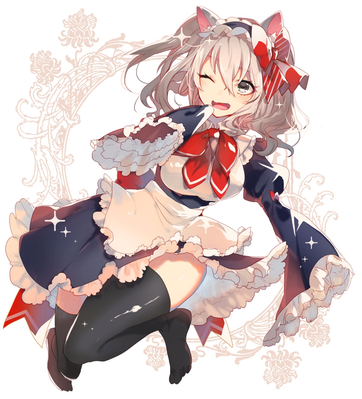 animal_ears dress kantai_collection kashima_(kancolle) maid thighhighs yakusuke