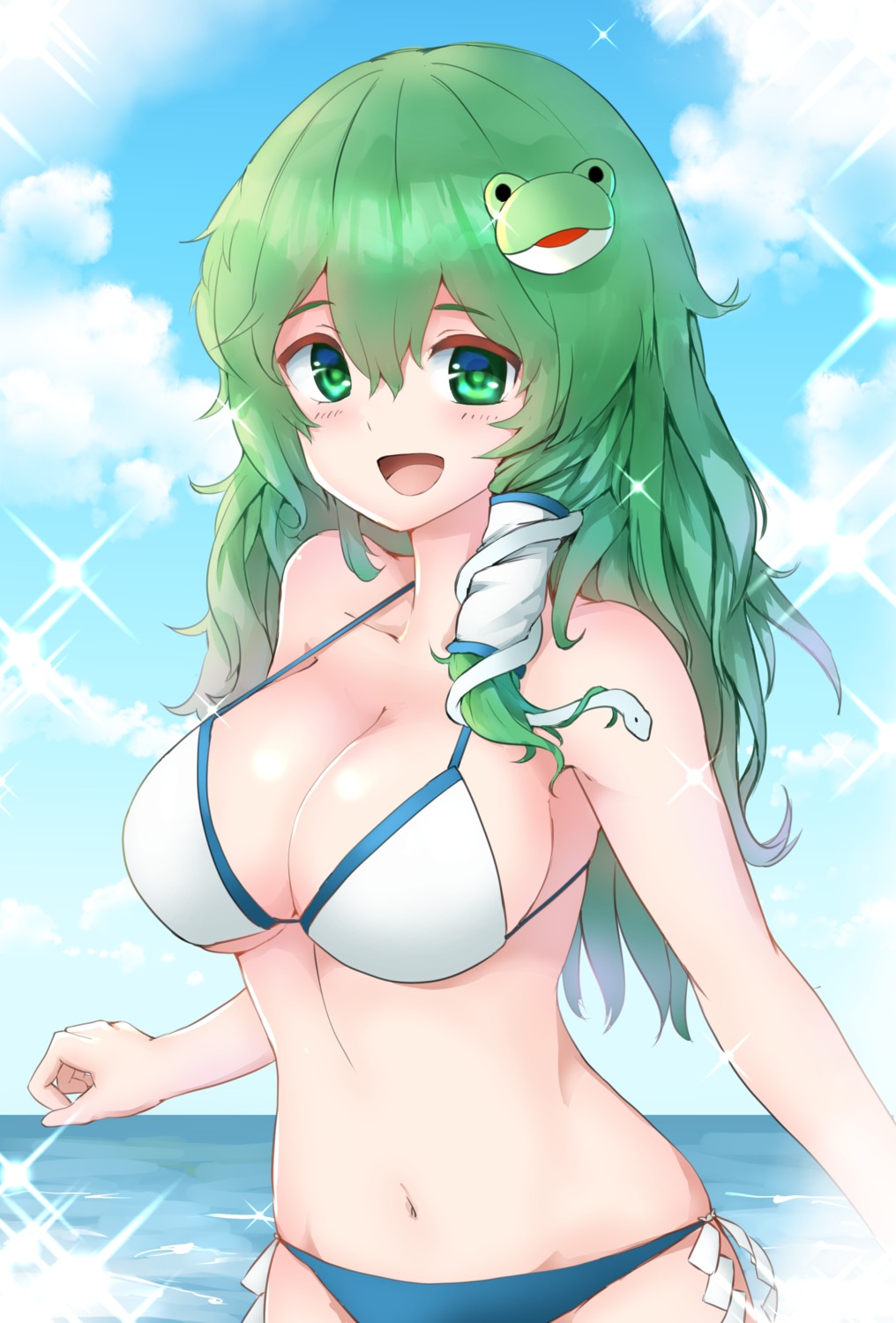 bikini cleavage kochiya_sanae kushidama_minaka swimsuits touhou