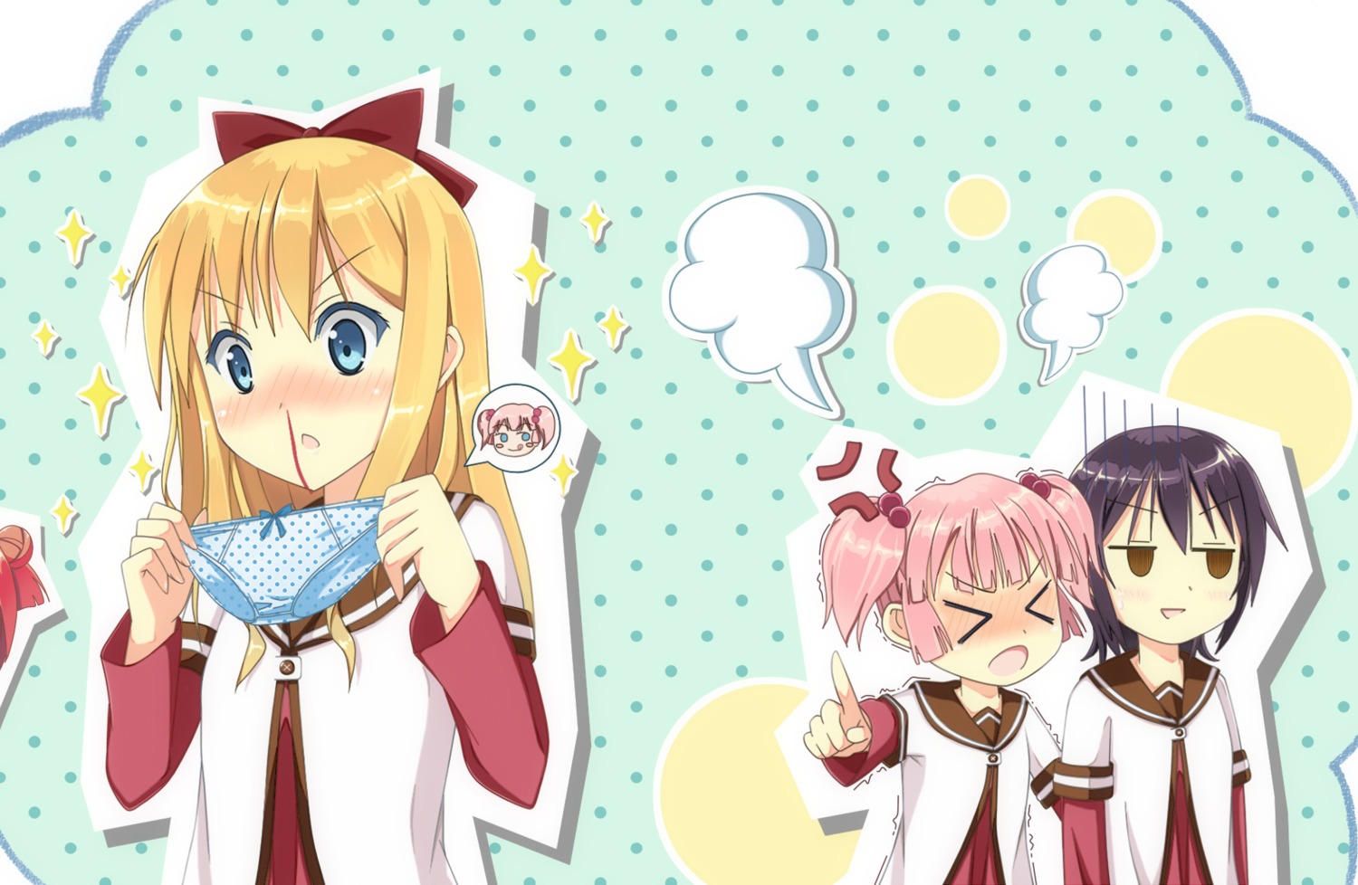 akaza_akari blood funami_yui keikei pantsu seifuku toshinou_kyouko yoshikawa_chinatsu yuru_yuri