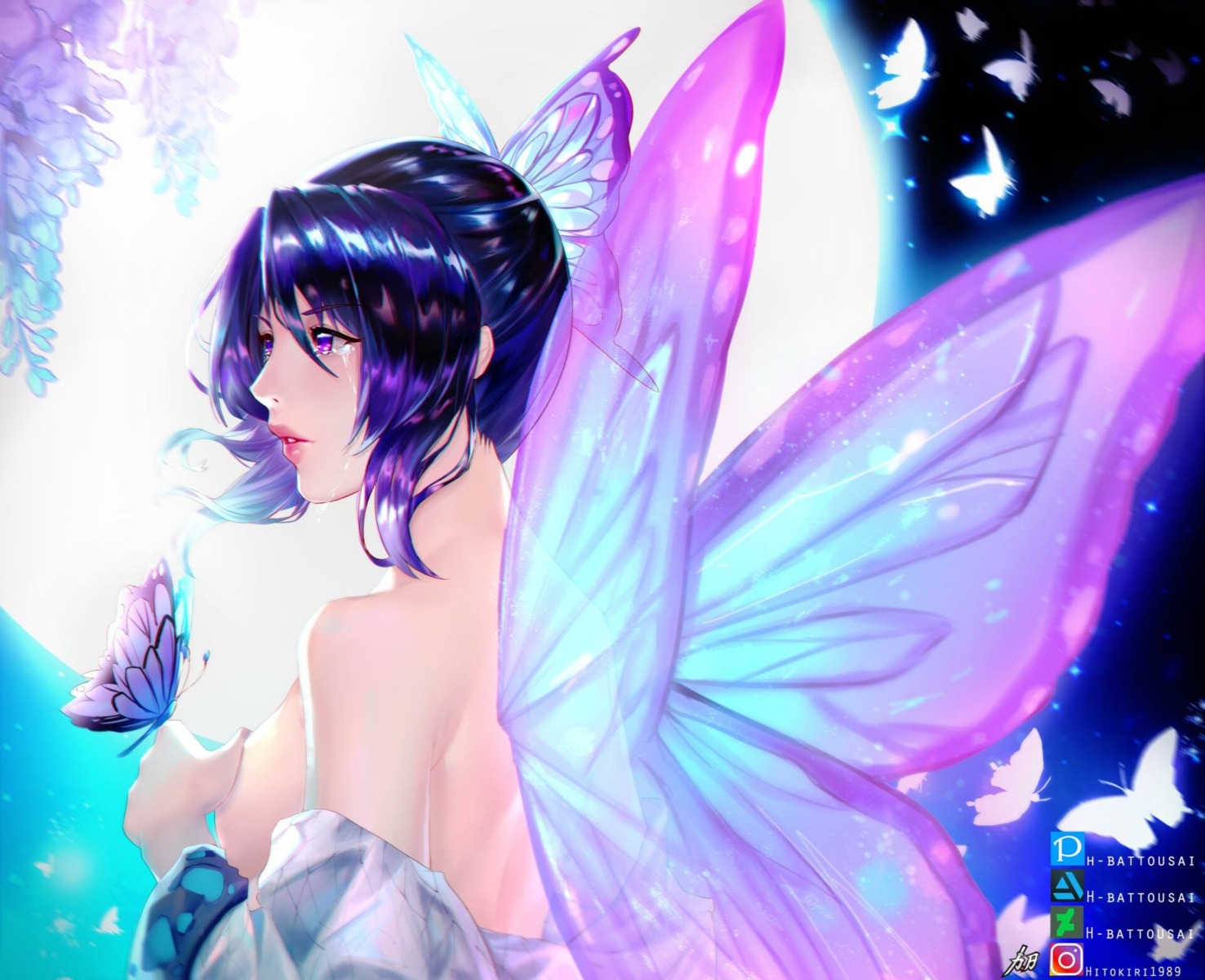 breasts hitokiri_battousai japanese_clothes kimetsu_no_yaiba kochou_shinobu no_bra open_shirt wings