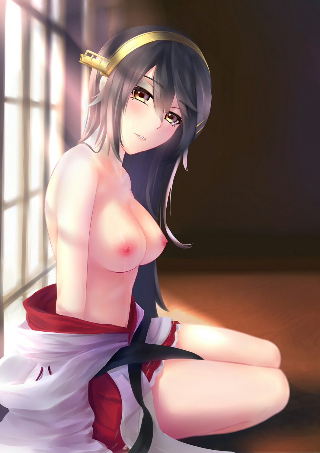 breasts haruna_(kancolle) ian_wang kantai_collection nipples no_bra open_shirt