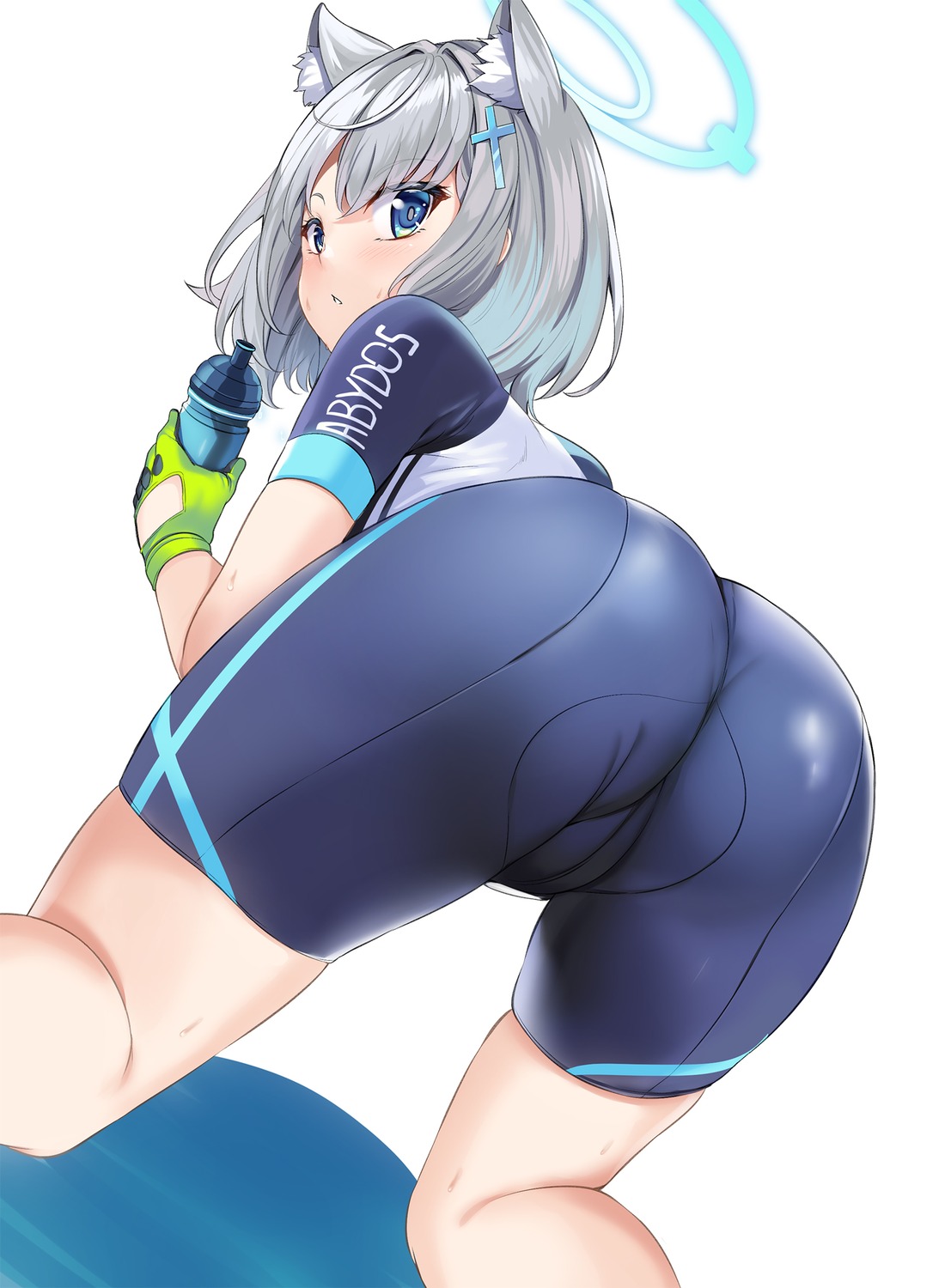 animal_ears ass bike_shorts blue_archive halo hinata_sora nekomimi sunaookami_shiroko