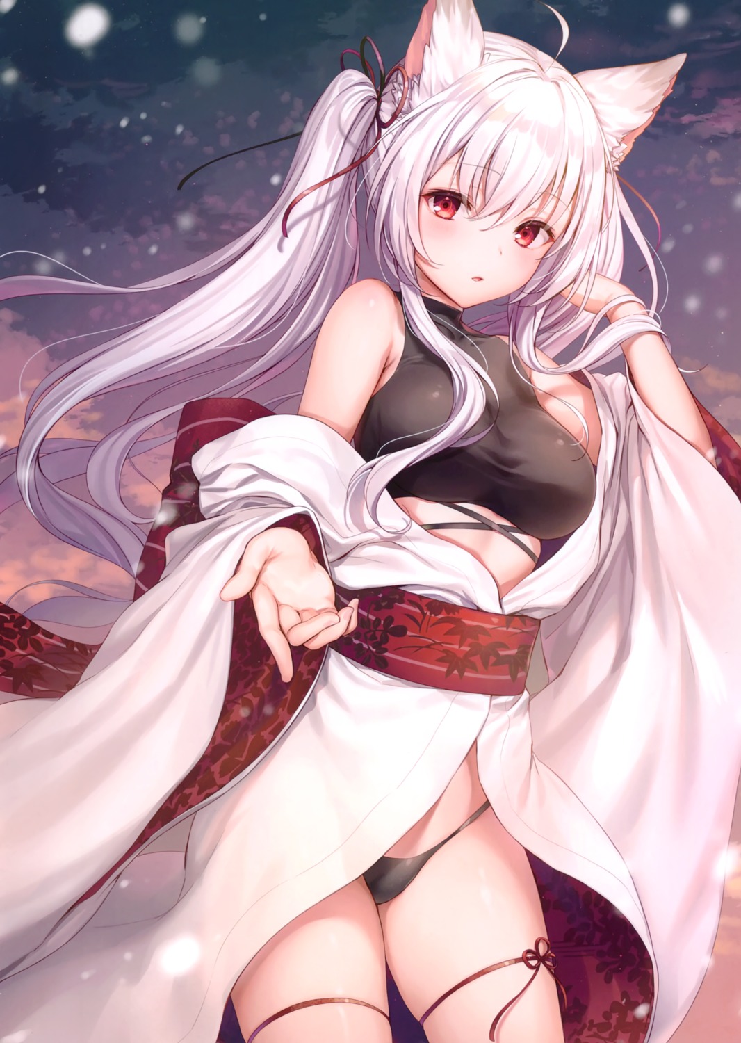 animal_ears garter japanese_clothes kitsune komeshiro_kasu pantsu yobi_gakka