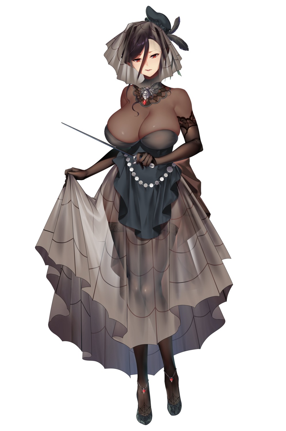 arrow_(tamawo222) dress no_bra see_through skirt_lift thighhighs weapon