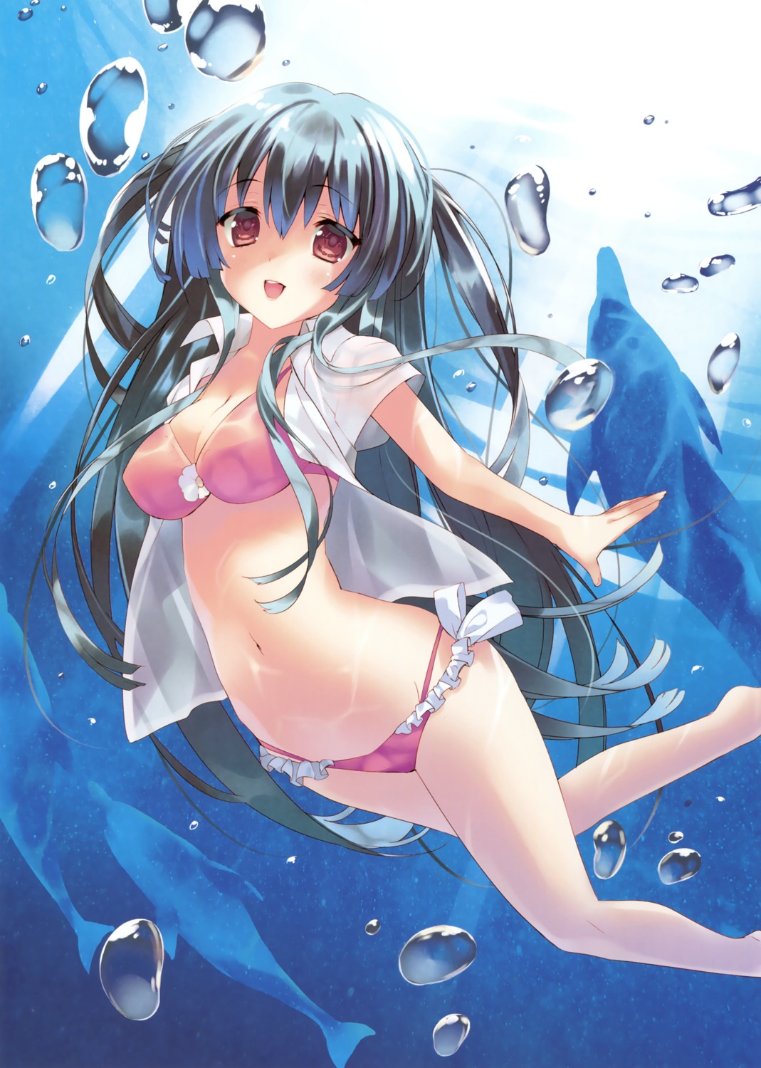 arikawa_satoru bikini cleavage dress_shirt open_shirt see_through swimsuits wet_clothes