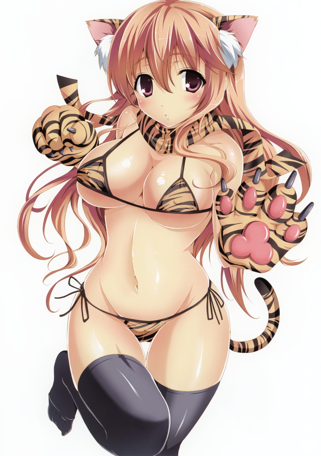 animal_ears bikini cameltoe cleavage erect_nipples ishigami_kazui swimsuits tail thighhighs underboob