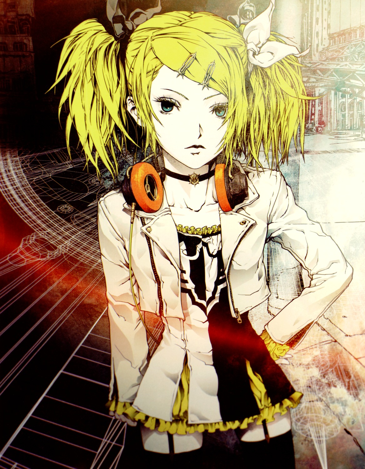 headphones kagamine_rin meltdown_(vocaloid) nagimiso nagimiso.sys stockings thighhighs vocaloid