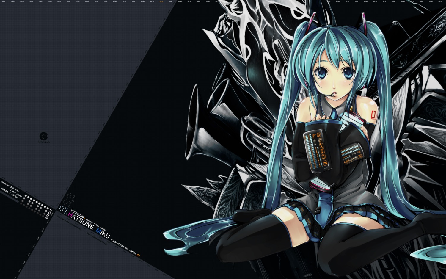 akacia ginichi hatsune_miku tattoo thighhighs vocaloid wallpaper