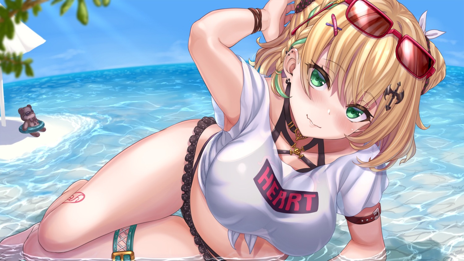 artist_revision bikini garter iris_black_games kurumi_noah megane see_through sengoku_aky swimsuits tattoo vspo! wallpaper wet