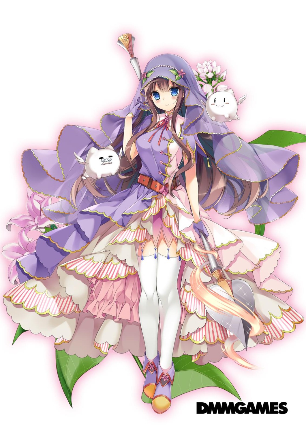 dress flower_knight_girl jpeg_artifacts thighhighs weapon