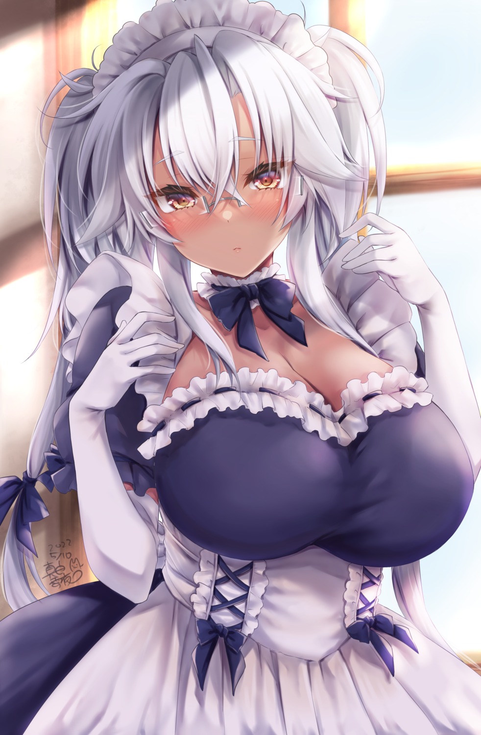 cleavage kantai_collection maid mashiro_yukiya megane musashi_(kancolle) no_bra