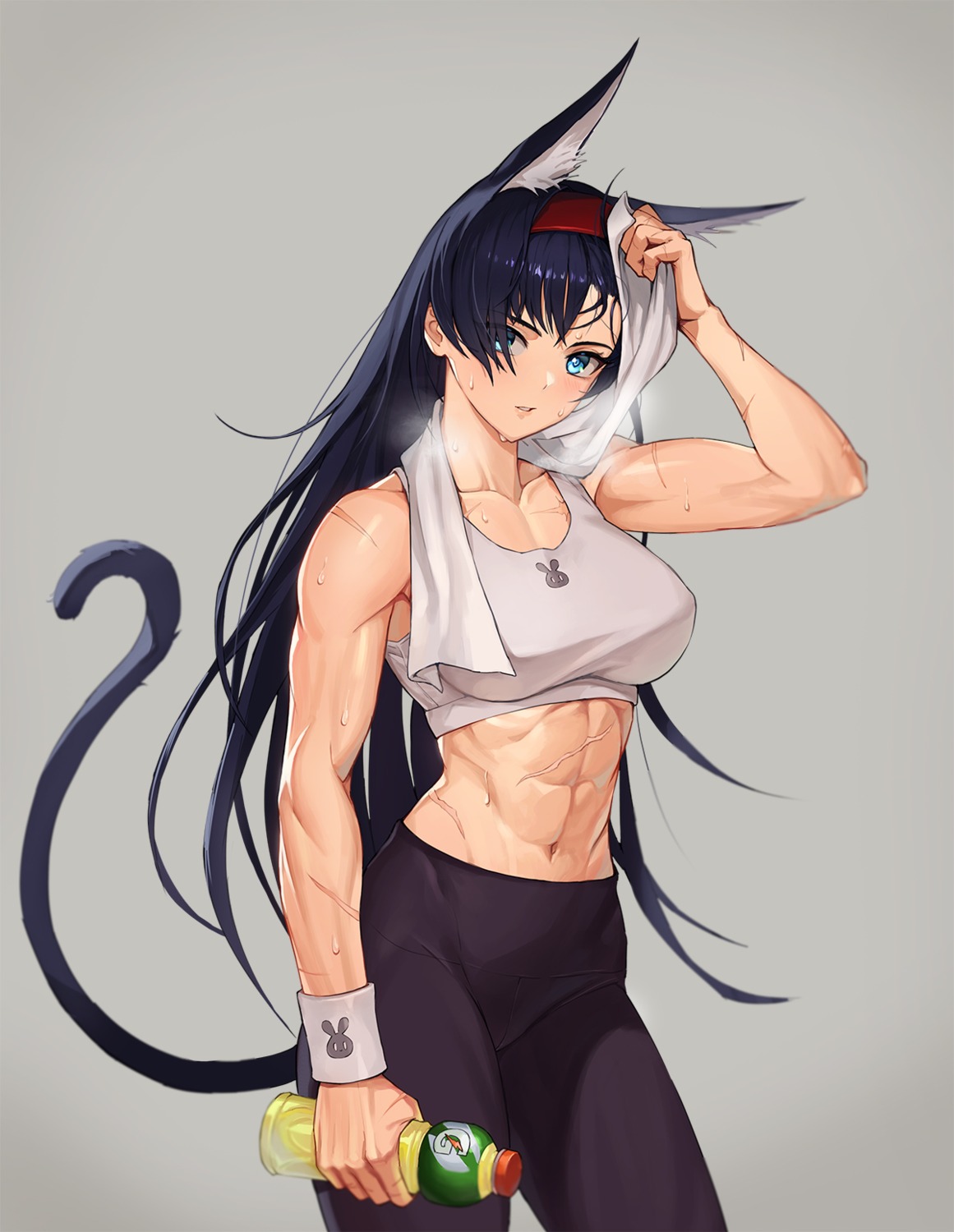 animal_ears arknights blaze_(arknights) gym_uniform jason_kim tail