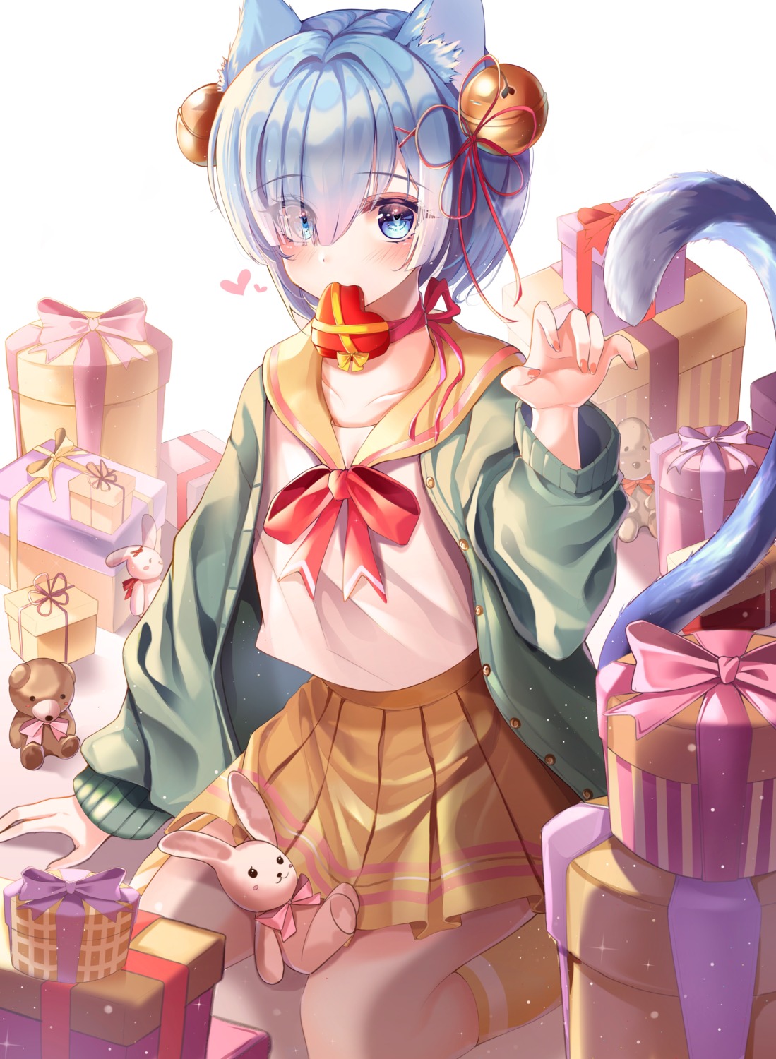 animal_ears icebox46 nekomimi re_zero_kara_hajimeru_isekai_seikatsu rem_(re_zero) seifuku sweater tail valentine