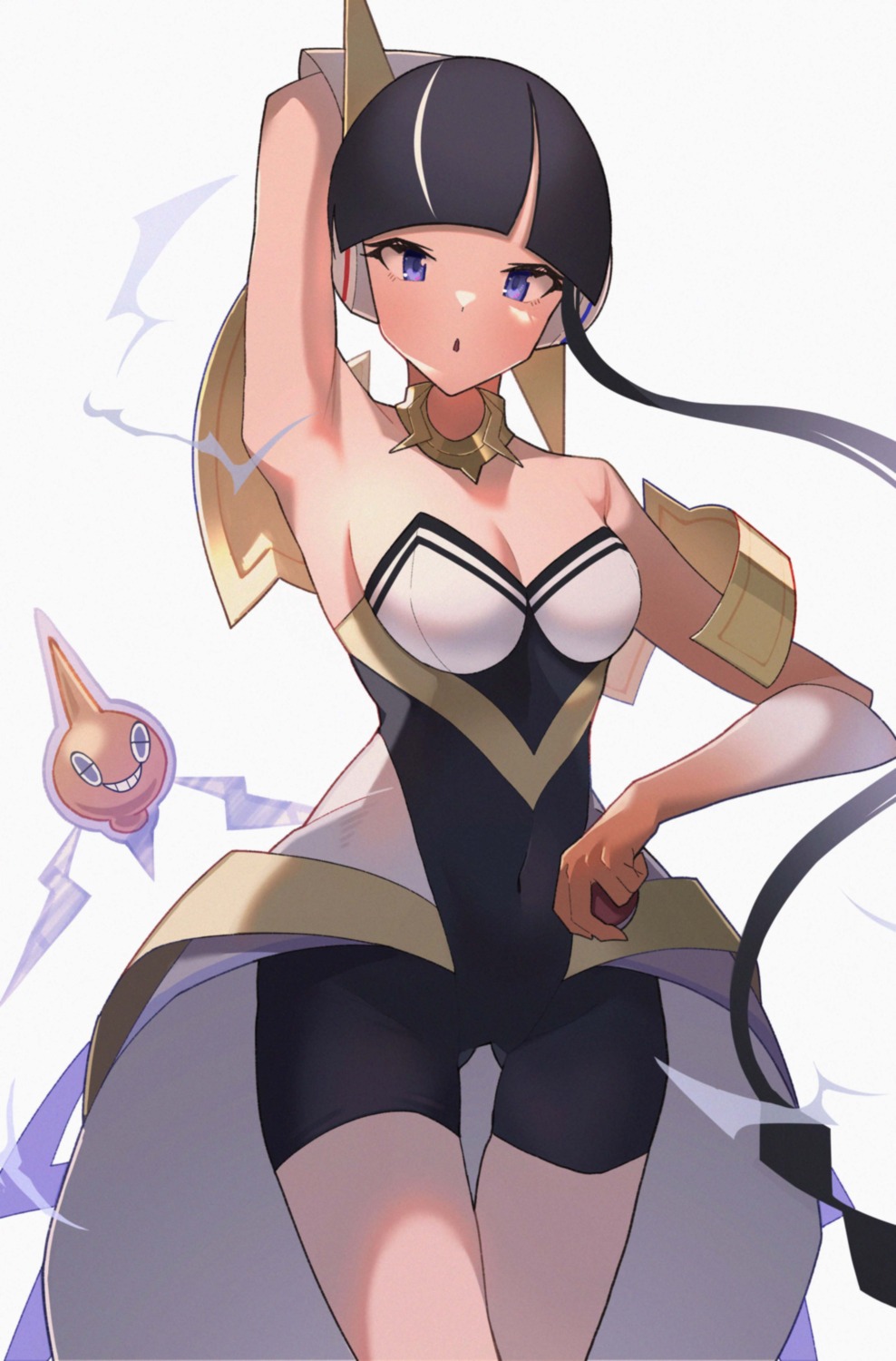 bike_shorts cleavage kamitsure_(pokemon) leotard no_bra pokemon pokemon_b2w2 rotom sansaisoba