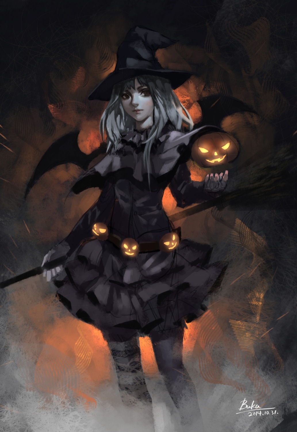 baka_(mh6516620) halloween thighhighs wings witch