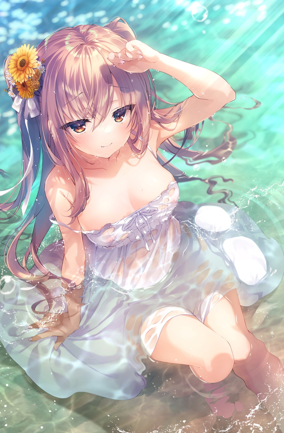 detexted dress nipples no_bra photoshop see_through shouna_mitsuishi summer_dress wet wet_clothes