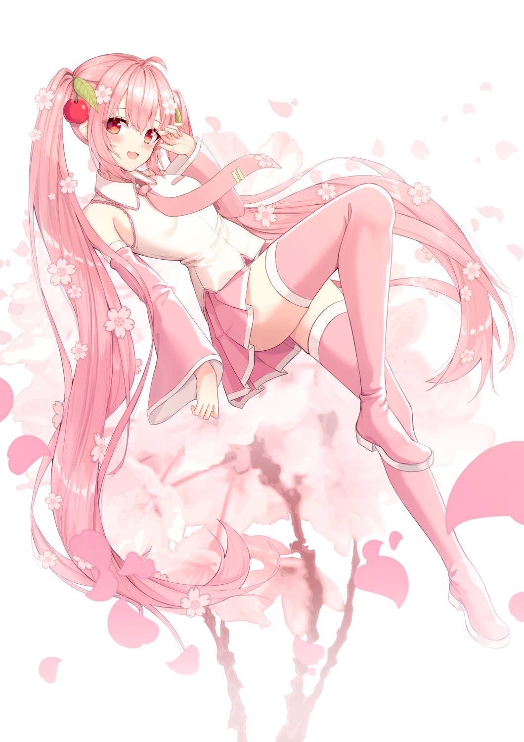 hatsune_miku heels sakura_miku seero skirt_lift thighhighs vocaloid