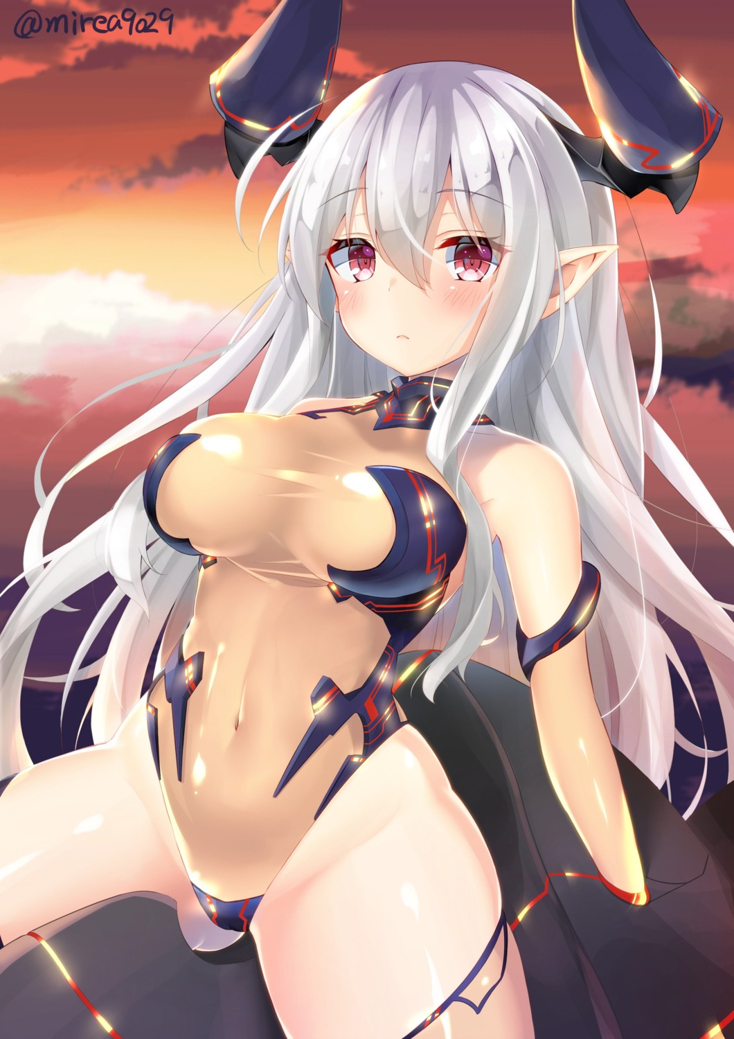 bodysuit colo_mag-chan granblue_fantasy horns mirea no_bra pointy_ears see_through