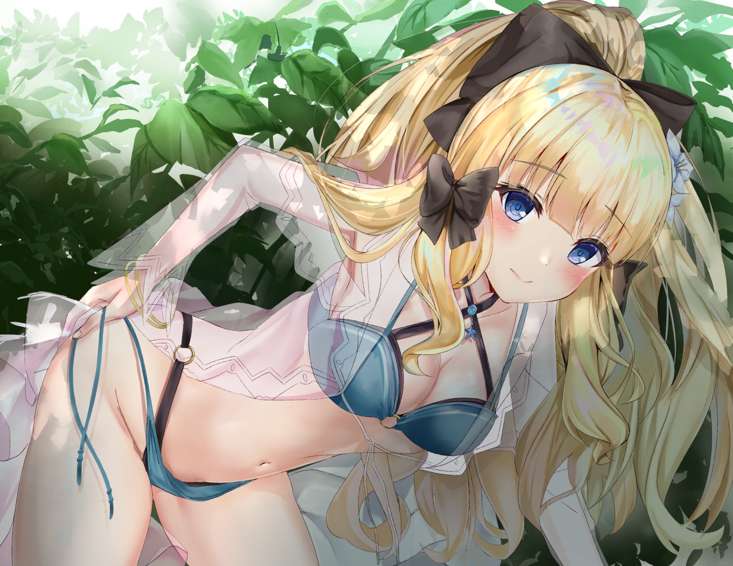 bikini cleavage open_shirt princess_connect princess_connect!_re:dive sasaki_saren see_through swimsuits tsukasa undressing