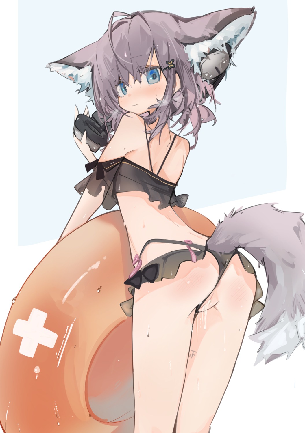 animal_ears arknights ass bikini cum headphones loli mikojin pussy see_through sussurro_(arknights) swimsuits tail thong uncensored