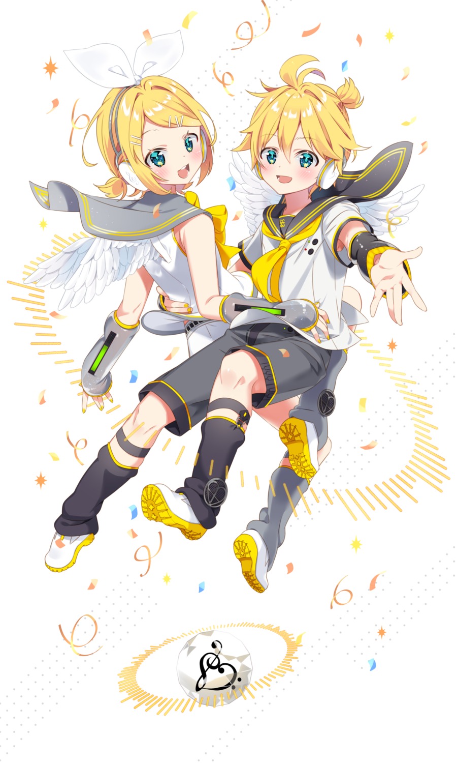 arami_o_8 headphones kagamine_len kagamine_rin seifuku vocaloid wings