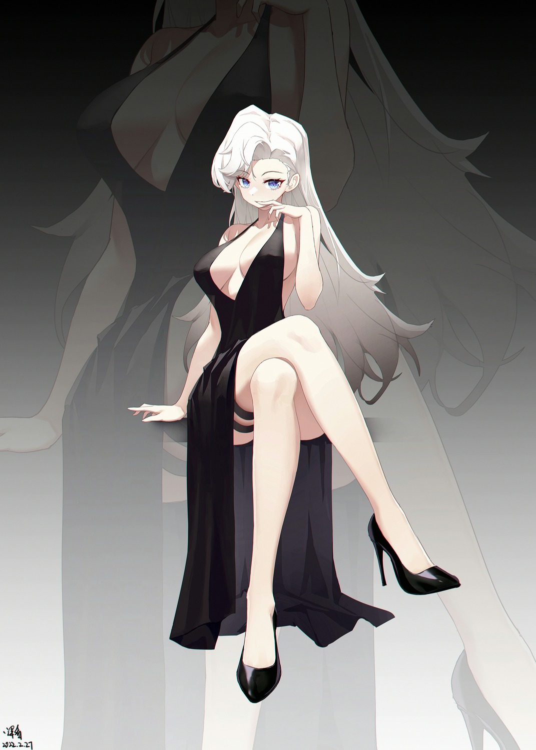 a-soul dress eileen_(a-soul) garter heels hundun_no_bifang no_bra